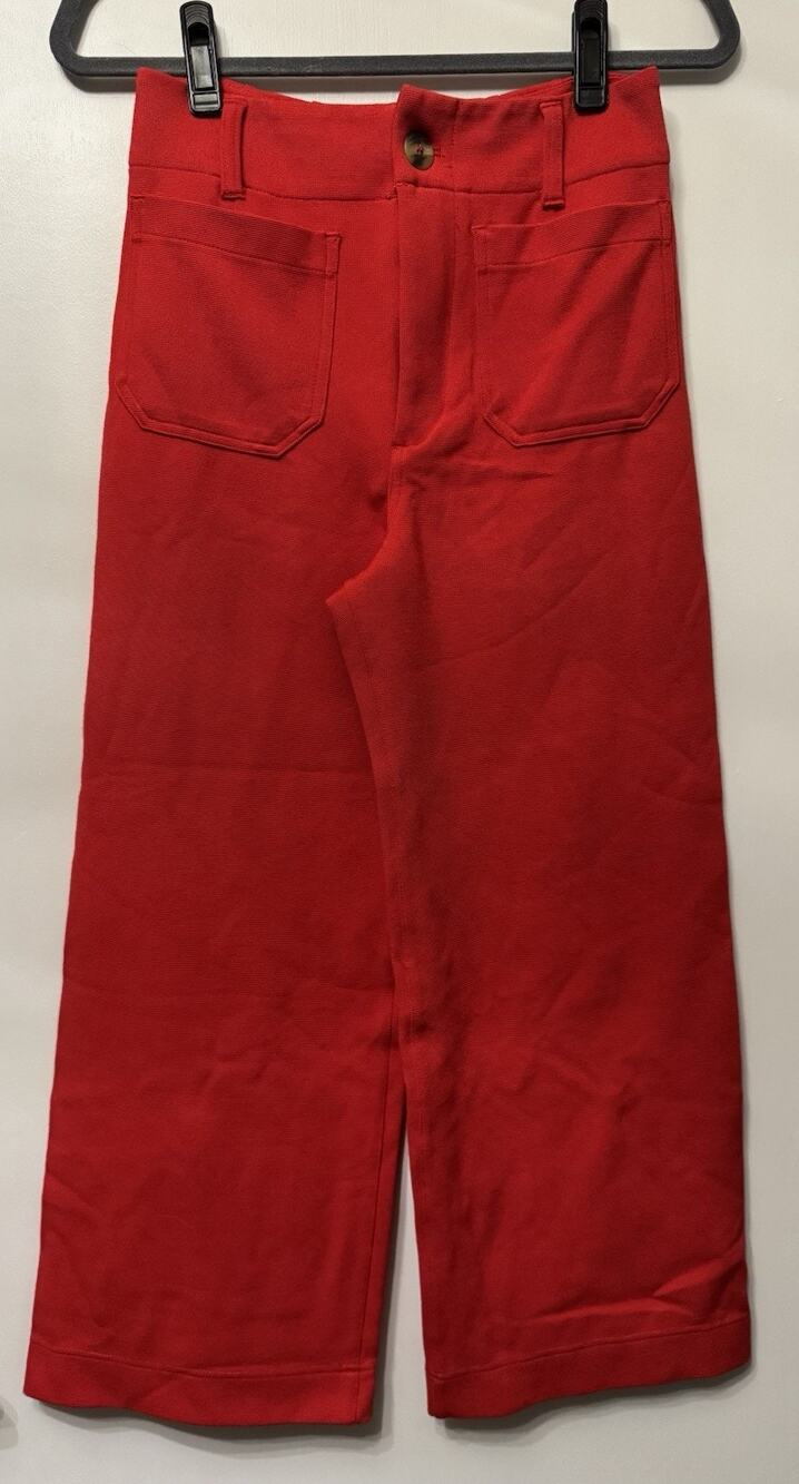 Maeve Anthropologie The Colette Wide Leg Crop Pant Womens 27 Red Linen Blend